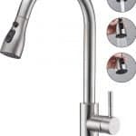 Keonjinn Stainless Steel Kitchen Faucets,High Arc Single Handle Pull out Brushed Nickel Kitchen Faucet,Single Level with Pull down Sprayer